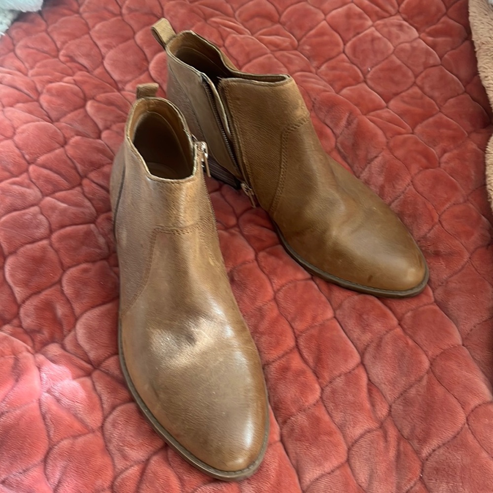 Used but like new, Lucky distressed short booties with side zipper.